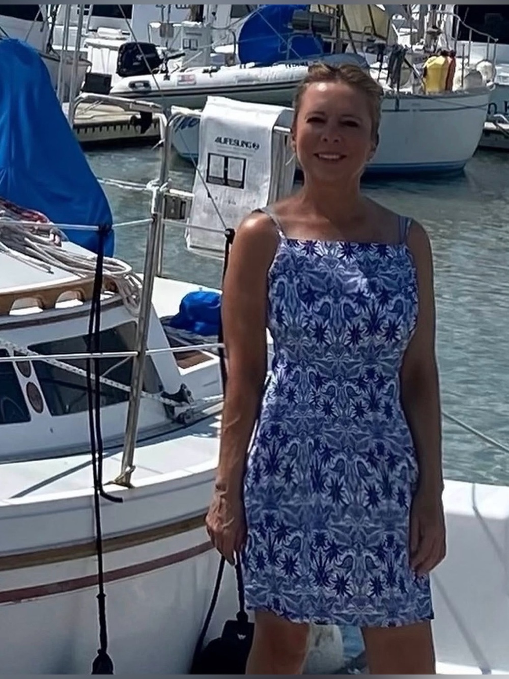 Bali Blue and White Rayon Tropical Print Mini Dress